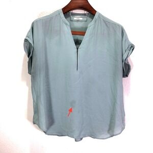 Maurices Womens 1X Sage Seafoam Green Half Zip Short Sleeve Blouse Top 4503893